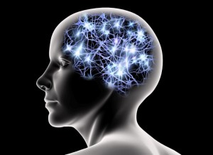 Female head and nerve cells, artwork